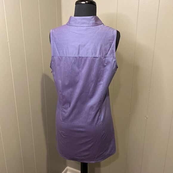 NY&Co Medium Sleeveless Blouse Tunic Collar City Stretch Chest Pocket Button Up - Picture 4 of 6